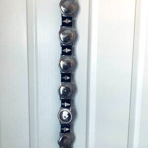 BELT High-End Black 100% Leather Silver Disc Wide Bo Ho Western Style